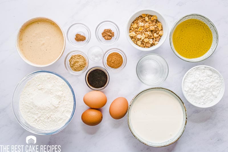 ingredients for gingerbread eggnog poke cake