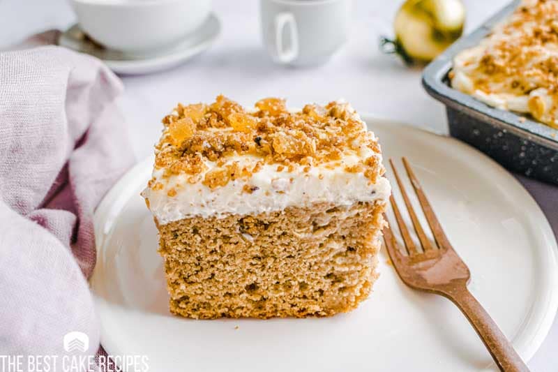 eggnog poke cake on a plate