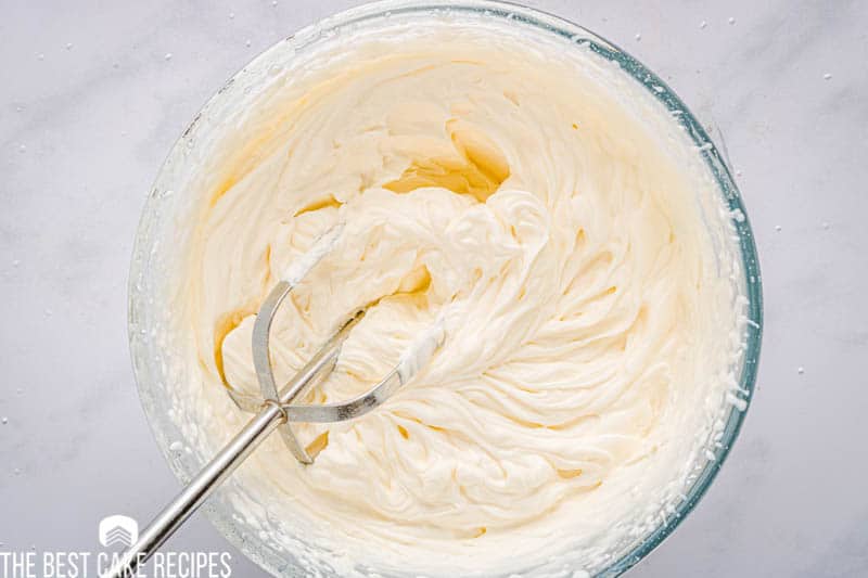 whipped cream in a mixing bowl