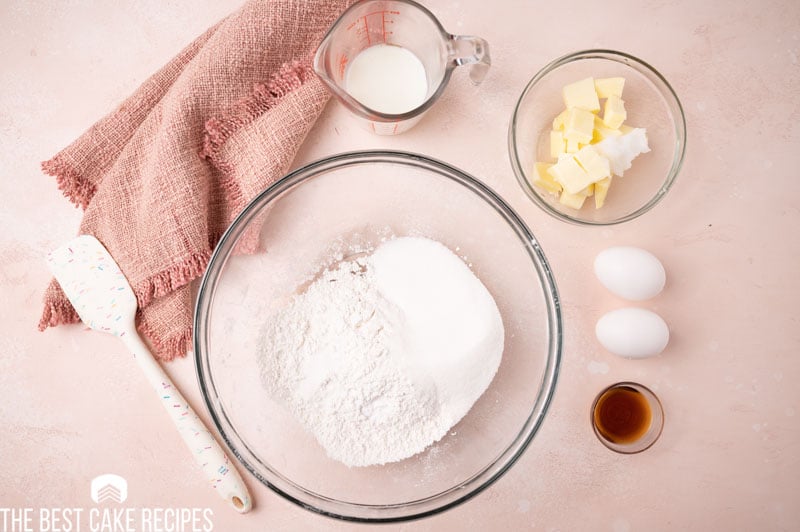 ingredients for crumb cake on a table