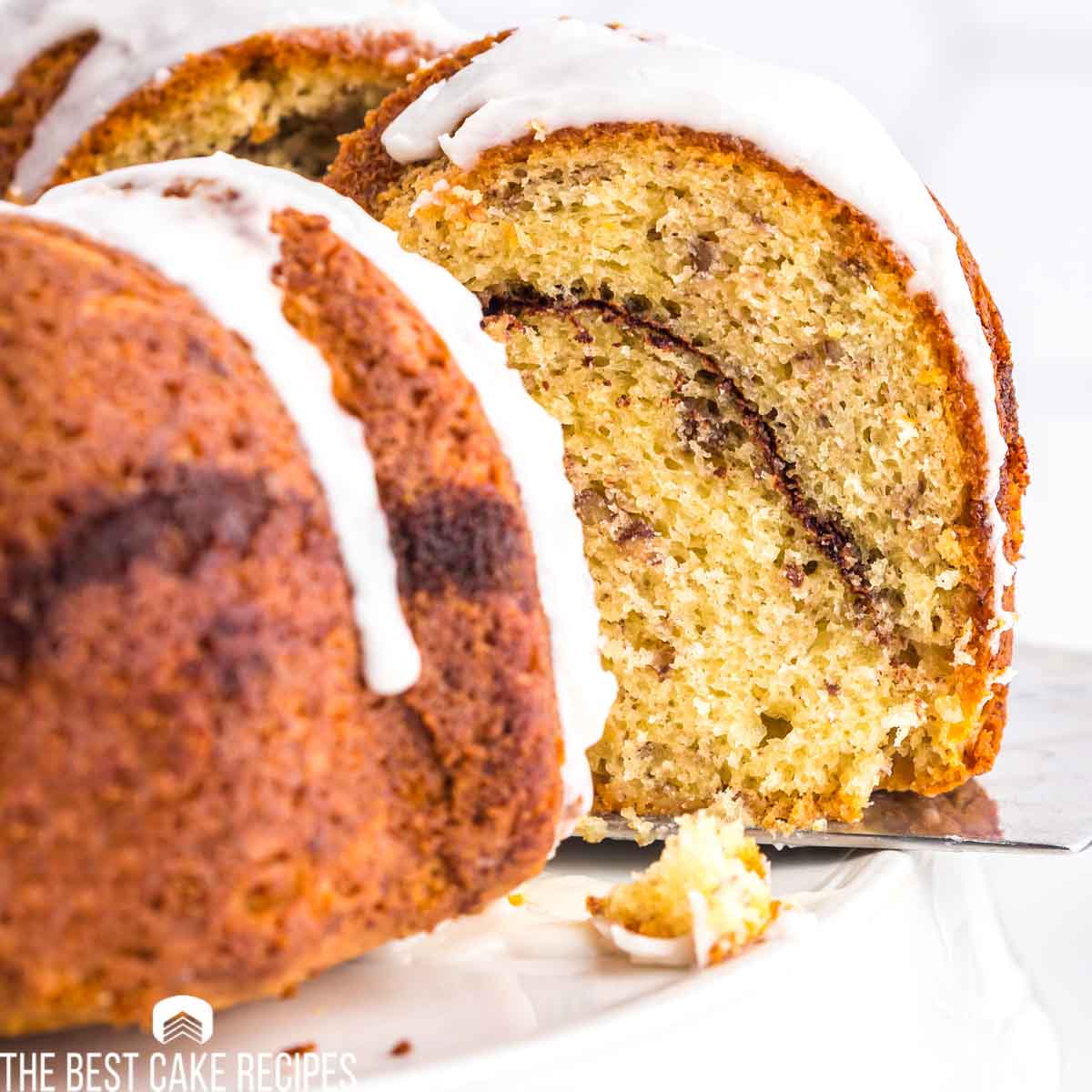 close up of a piece of glazed cake