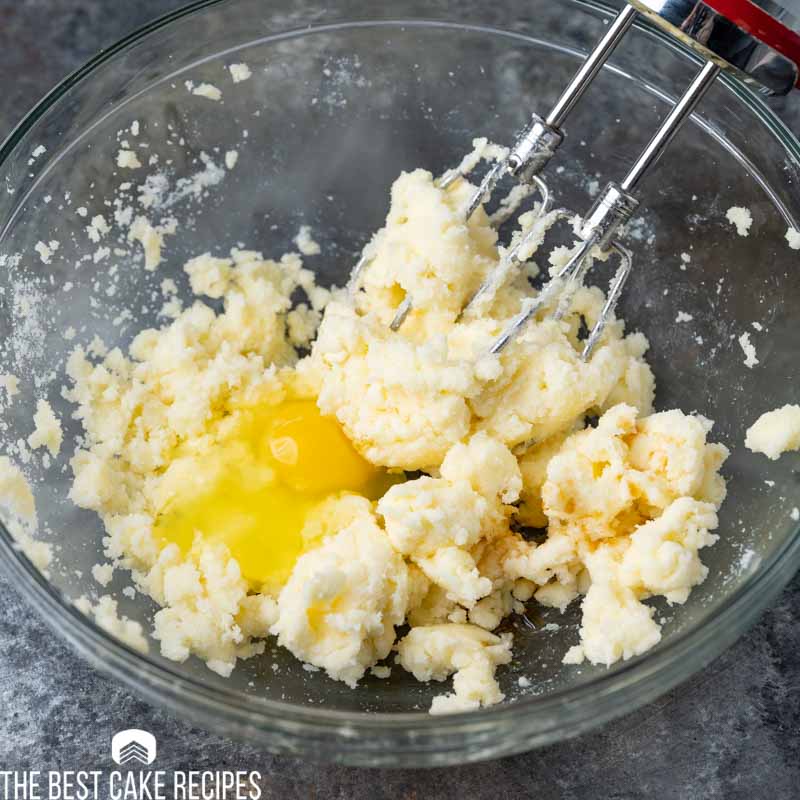 creamed butter and eggs in bowl