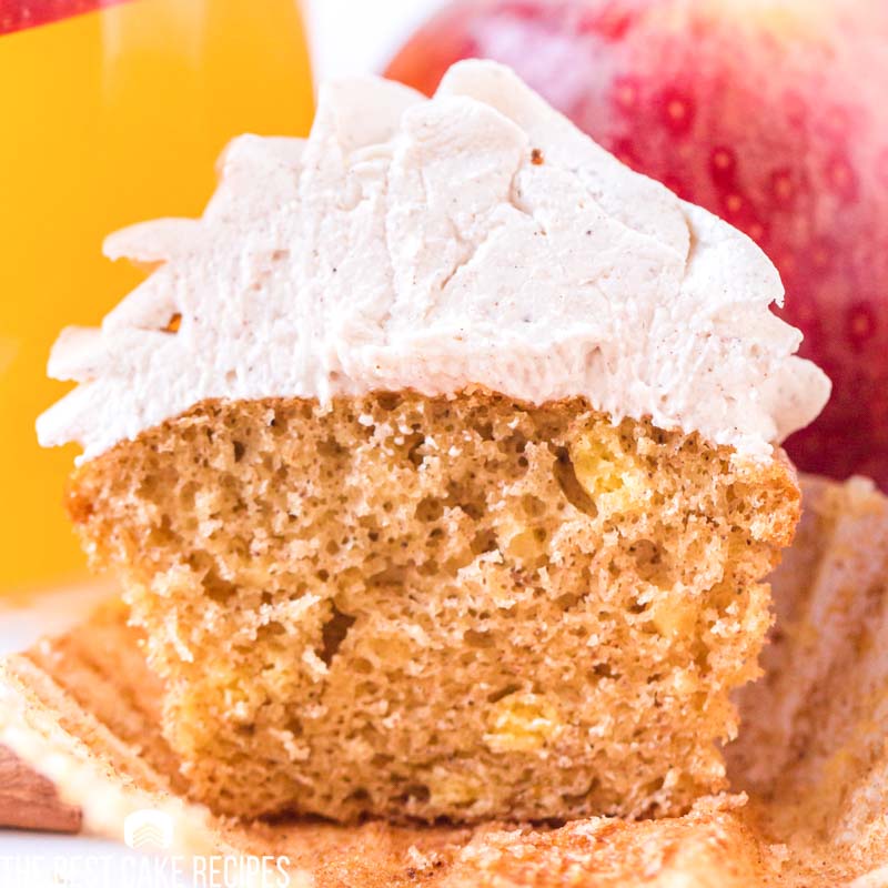 apple cider cupcake sliced in half