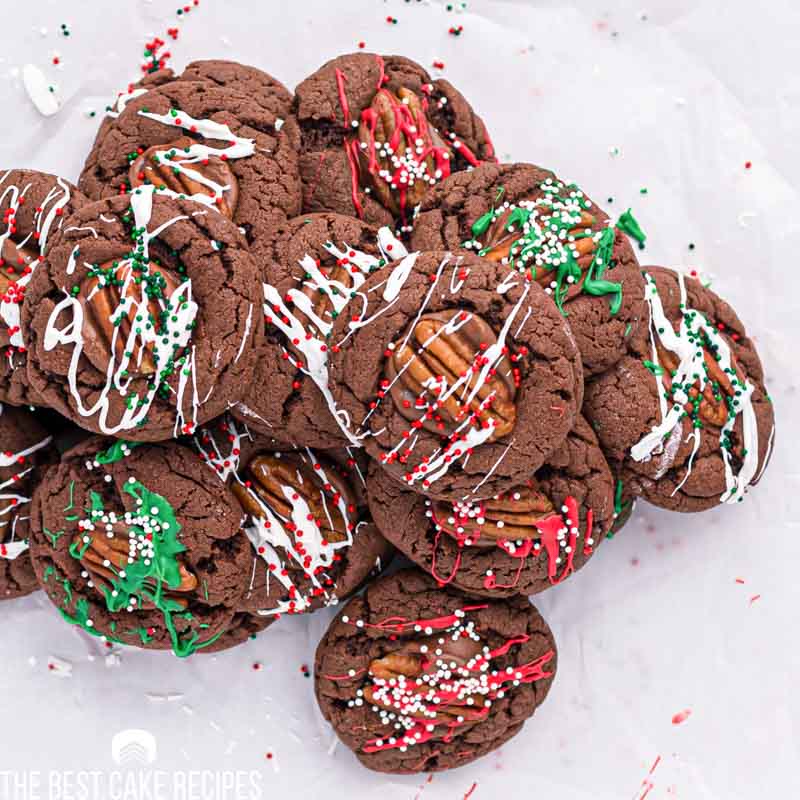 chocolate cookies with pecans an christmas sprinkles