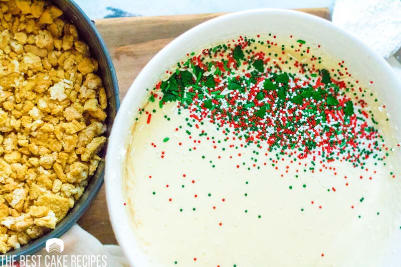 cheesecake batter with christmas sprinkles