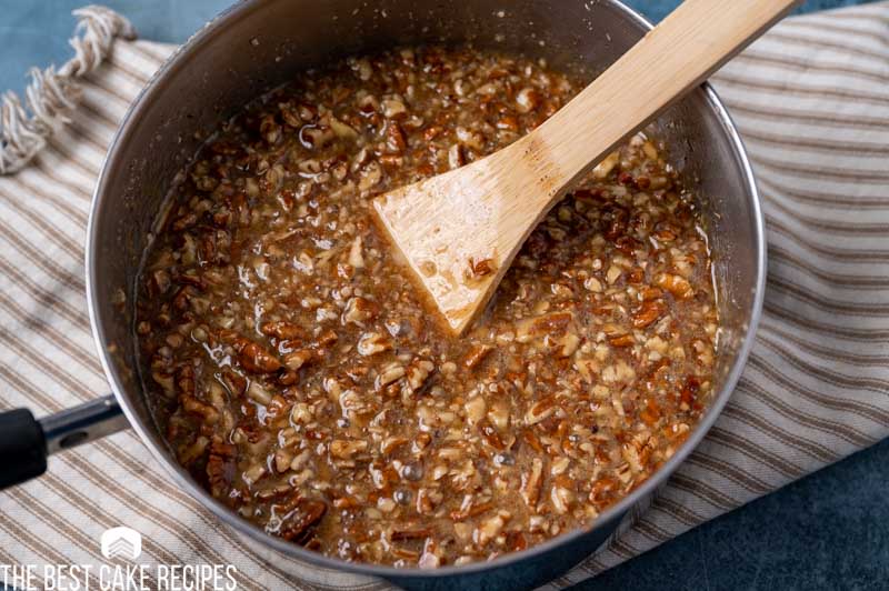 sugared pecans in a mixing bowl