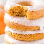 closeup of a stack of pumpkin donuts