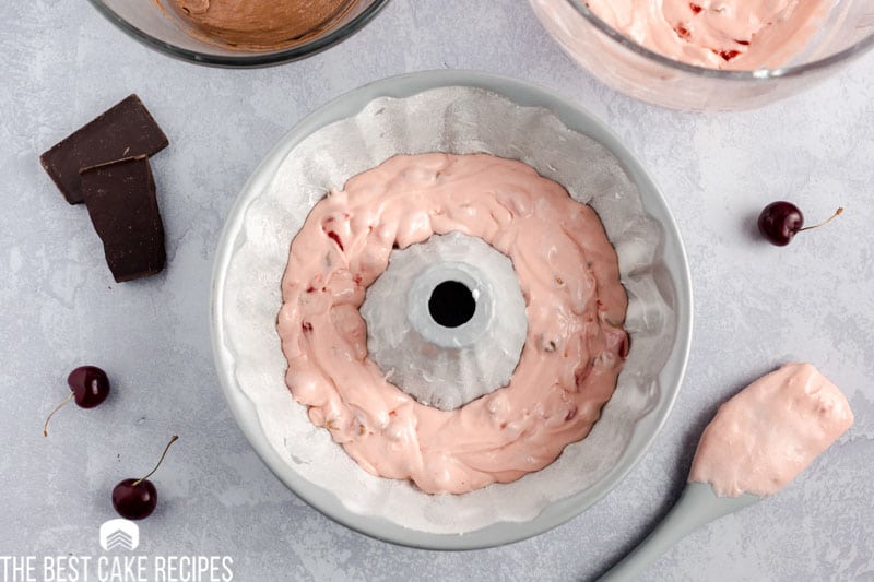 unbaked bundt cake in a pan