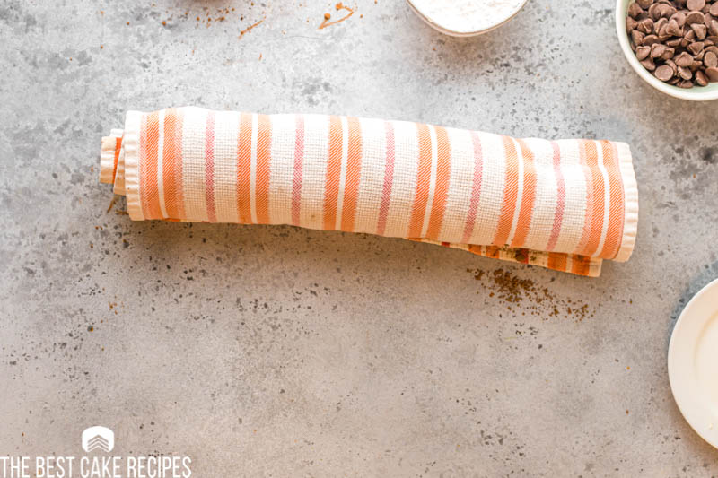 cake roll rolled in a towel
