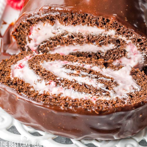 sliced chocolate raspberry cake roll