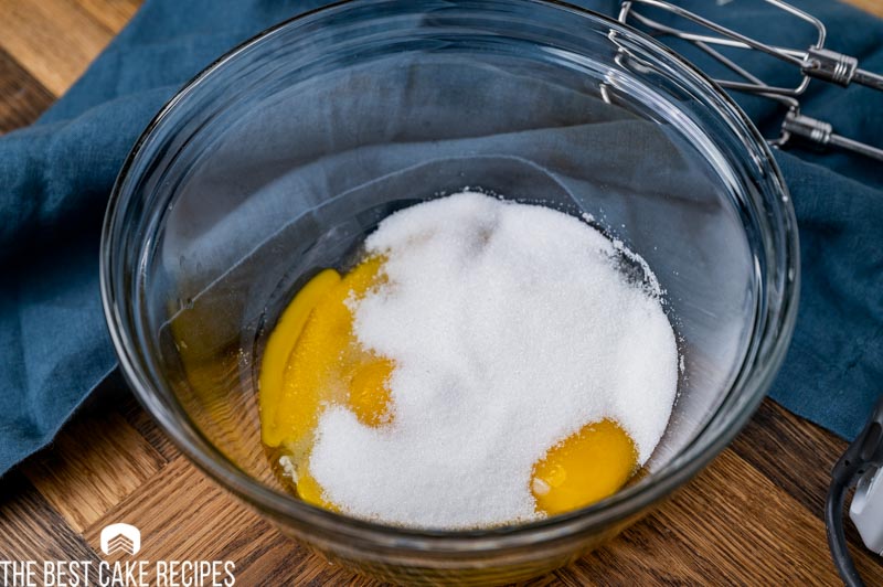 eggs and sugar in a mixing bowl