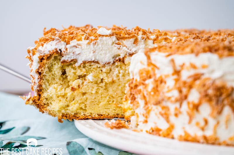 closeup of cutting a piece of cake