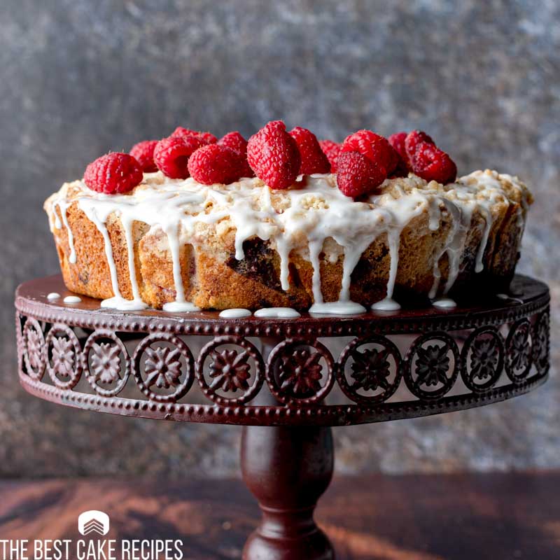 coffee cake with raspberries on top