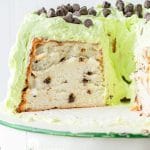 half of a mint chocolate chip angel food cake on a plate