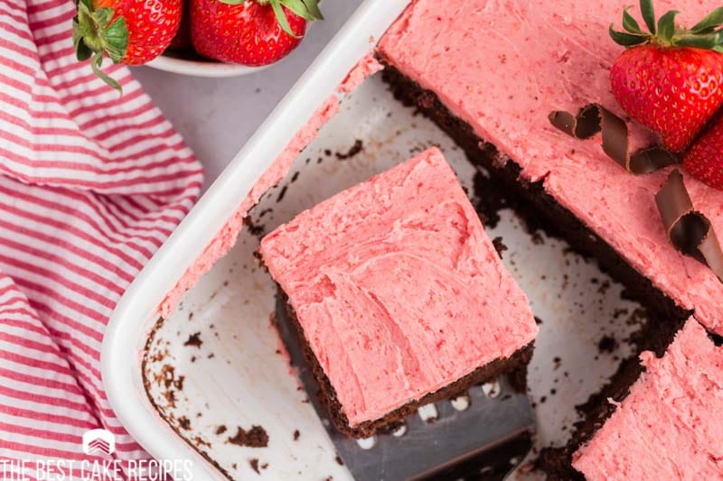 overhead view of a chocolate strawberry cake