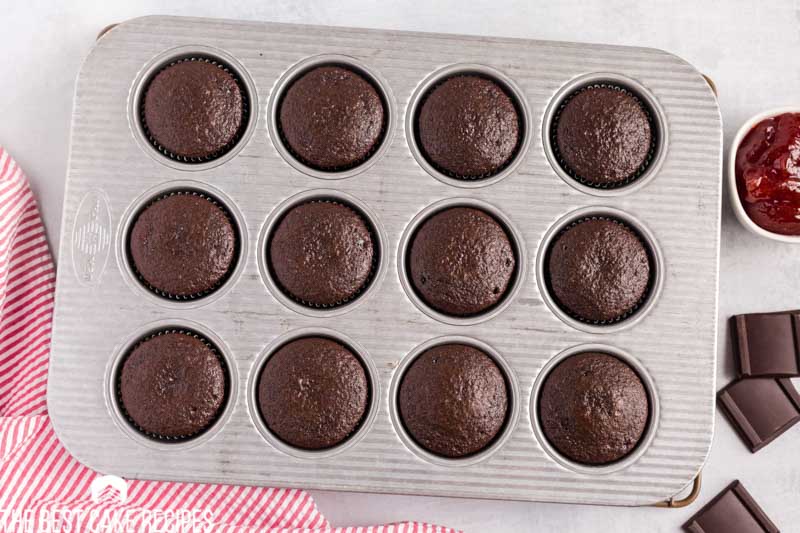 baked chocolate cupcakes in a pan