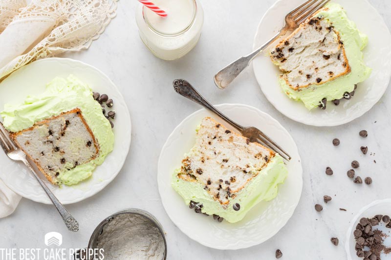 overhead shot of a table with slices of cake on plates