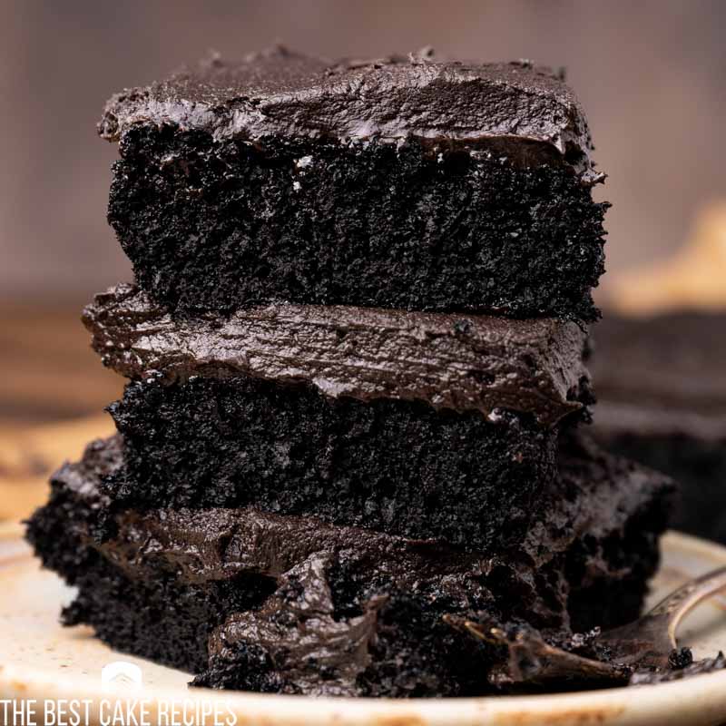 stack of 3 pieces of chocolate cake