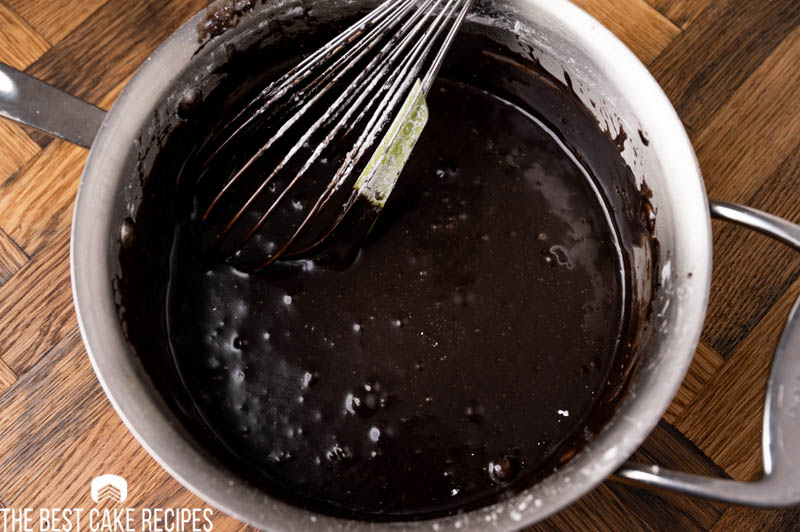 chocolate fudge frosting in a pan