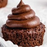 chocolate cupcake with a pile of frosting