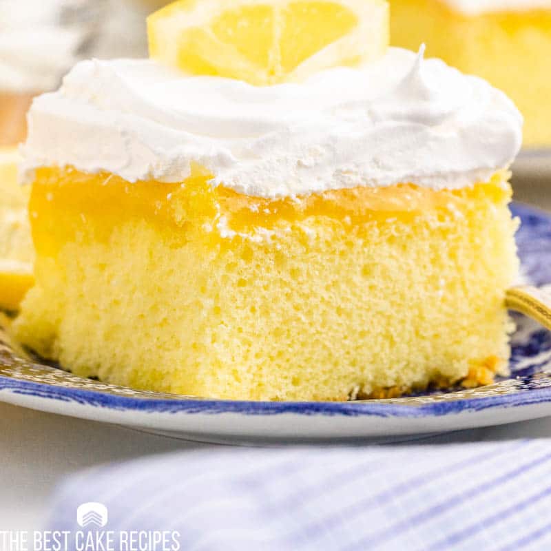 a slice of lemon cake on a plate