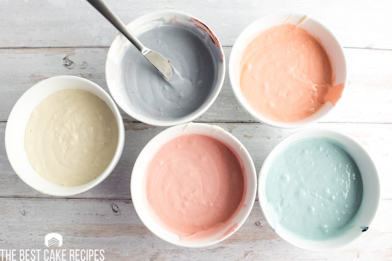 5 colors of cake batter
