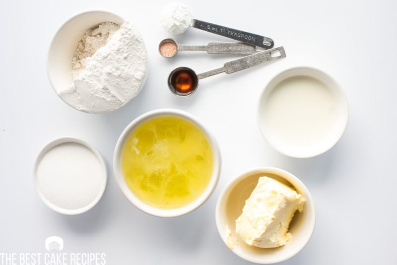 ingredients for white cake on a table