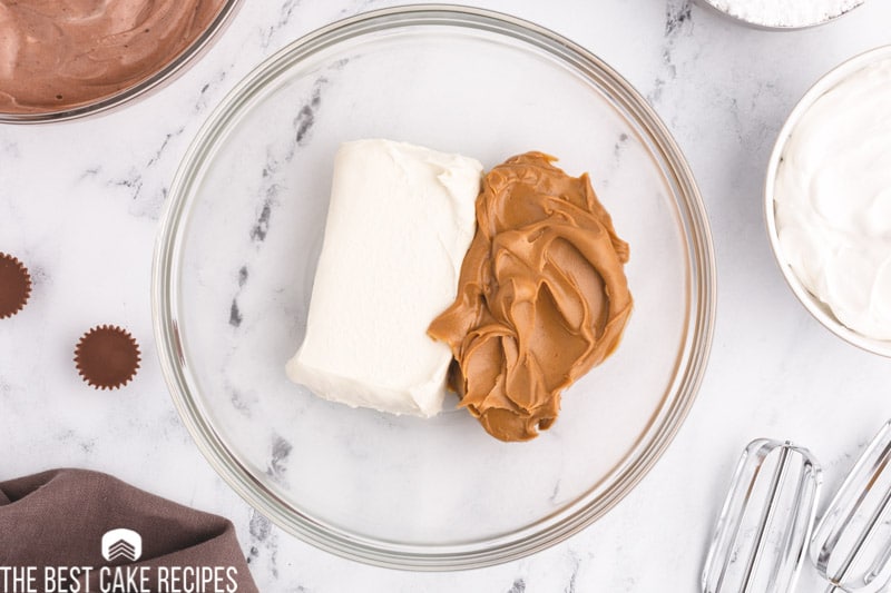 cream cheese and peanut butter in a bowl