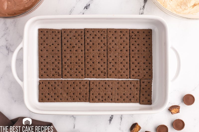 chocolate graham crackers in a baking pan