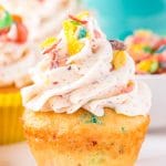 cupcake with fruity pebbles on top