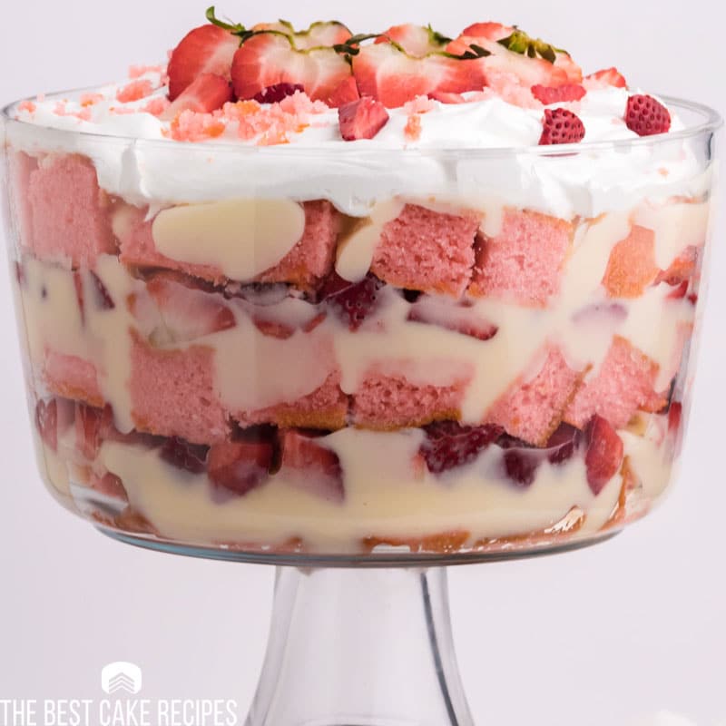 closeup of a strawberry cake trifle