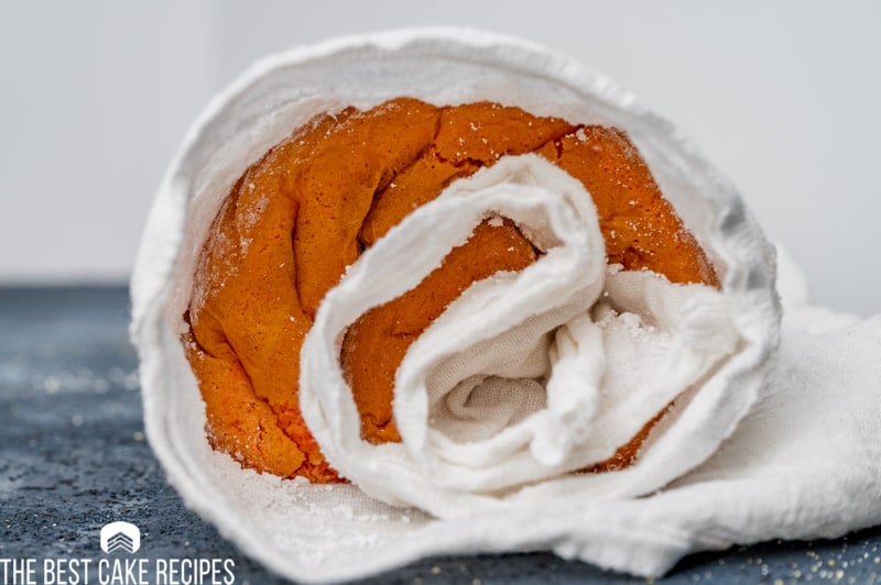 a cake roll rolled in a towel