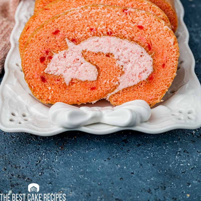 closeup of a strawberry cake roll