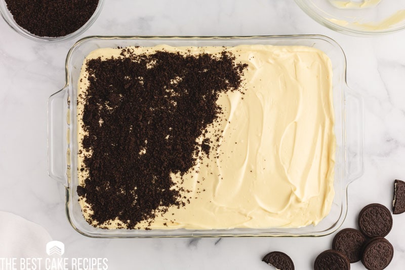 crushed oreos sprinkled over pudding