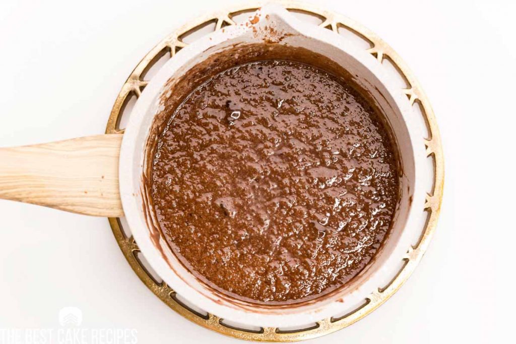 fudge frosting in a saucepan