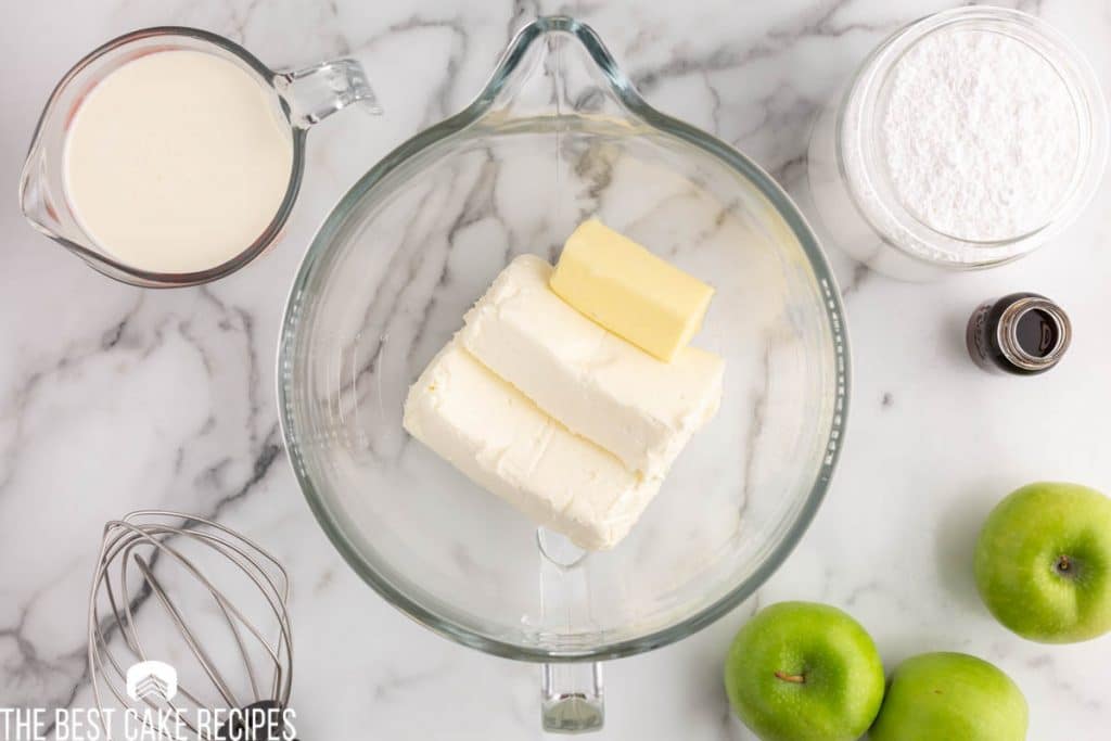 cream cheese and butter in a glass bowl