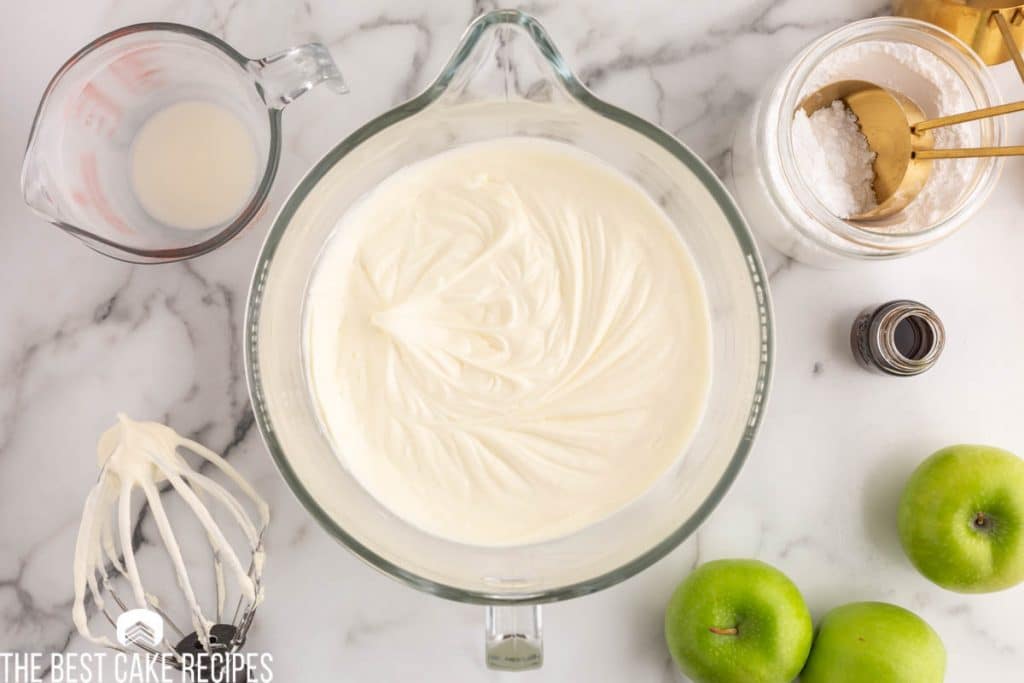 whipped cheesecake filling in a bowl