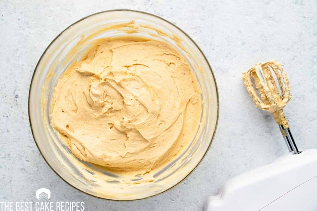 peanut butter buttercream in a bowl