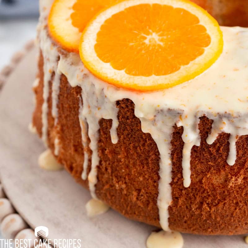 closeup of a chiffon cake with orange slices