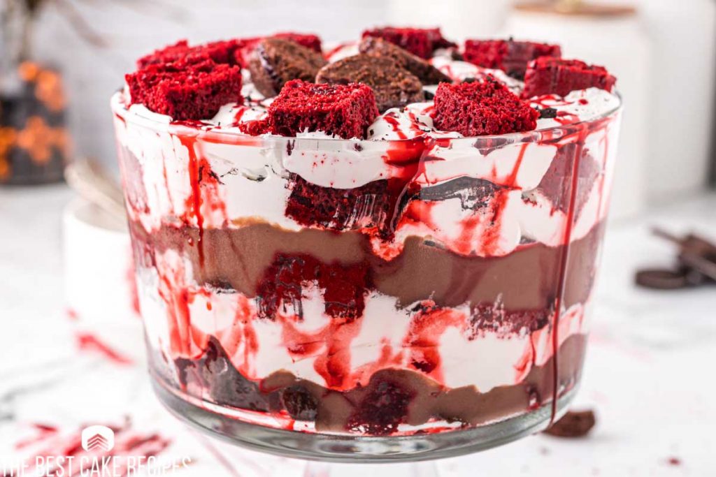 a trifle with brownies and red velvet cake