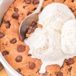 cookie cake in a pan with ice cream