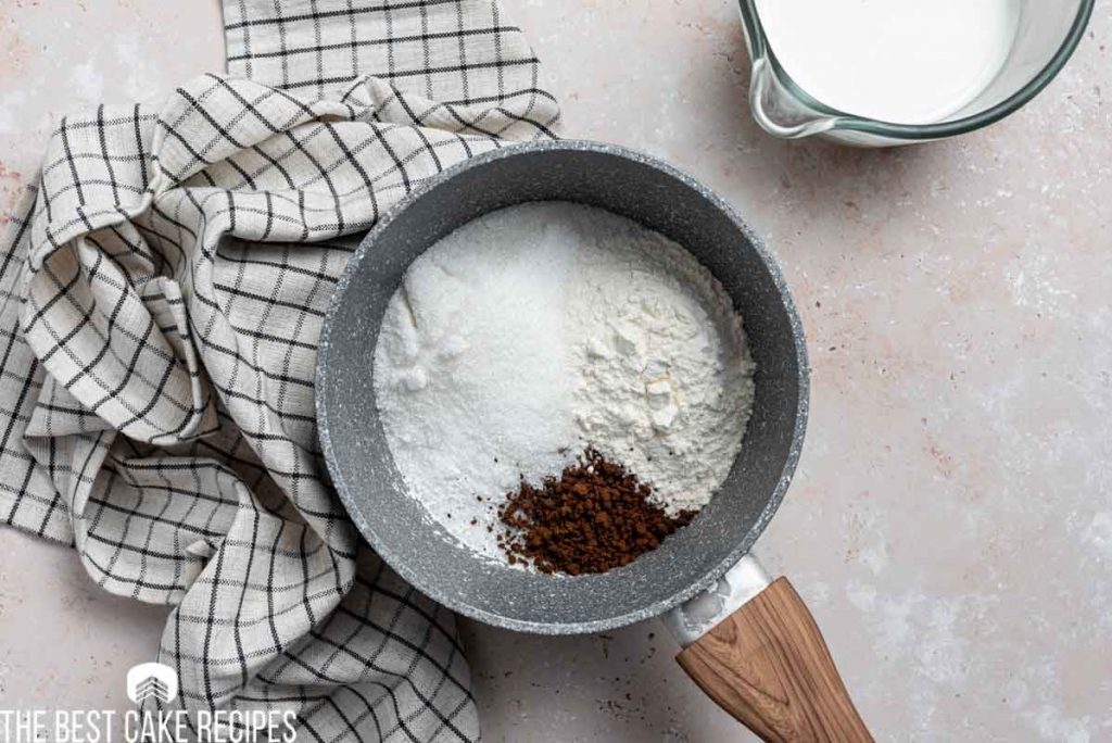 sugar, cornstarch and espresso powder in a saucepan