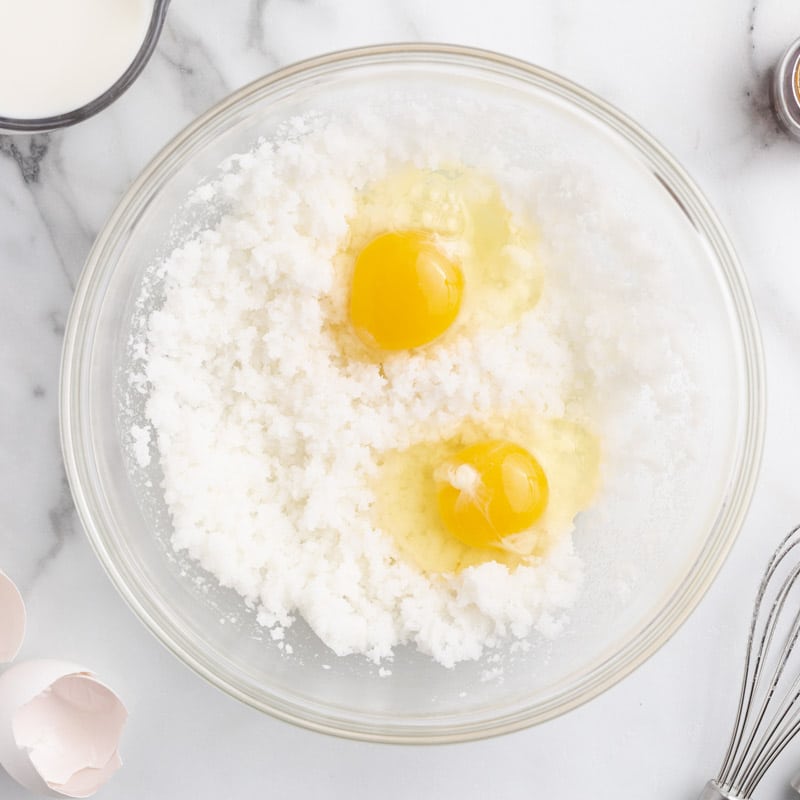 creamed shortening, sugar and eggs in a bowl