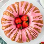 overhead view of a strawberry bundt cake