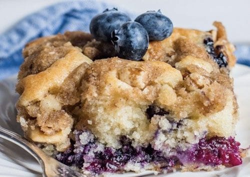 blueberry coffee cake on a plate