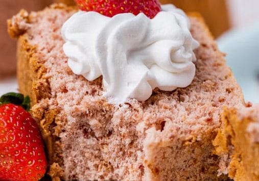 strawberry angel food cake on a plate
