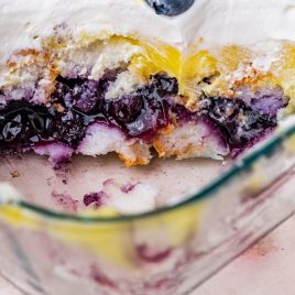 layered blueberry lemon dessert with angel food cake