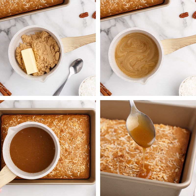 steps to make a caramel sauce for a coconut cake