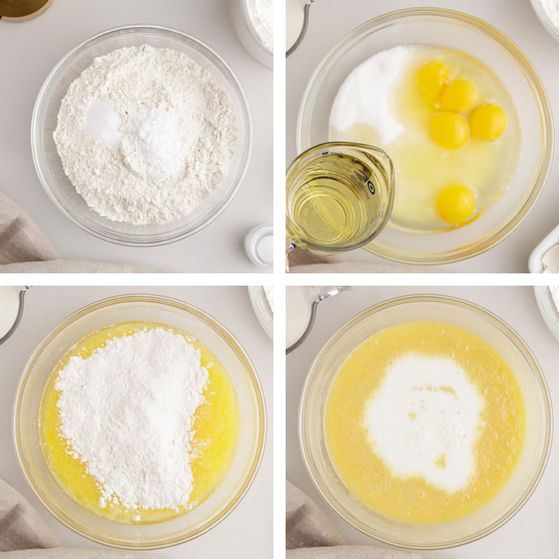 a collage of how to mix cake batter