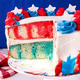 the inside of a two layer patriotic jello cake